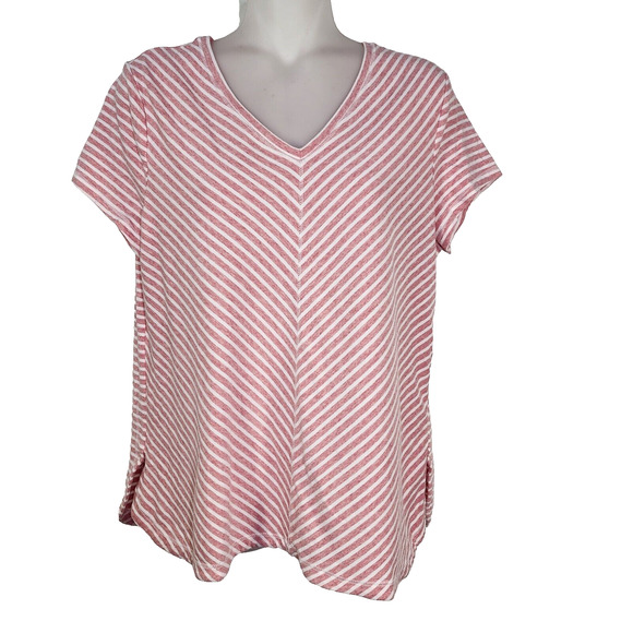 Chico's Weekends Womens Tee Size 1 Medium Heathered Stripe V Neck Stretch Knit - Picture 1 of 10